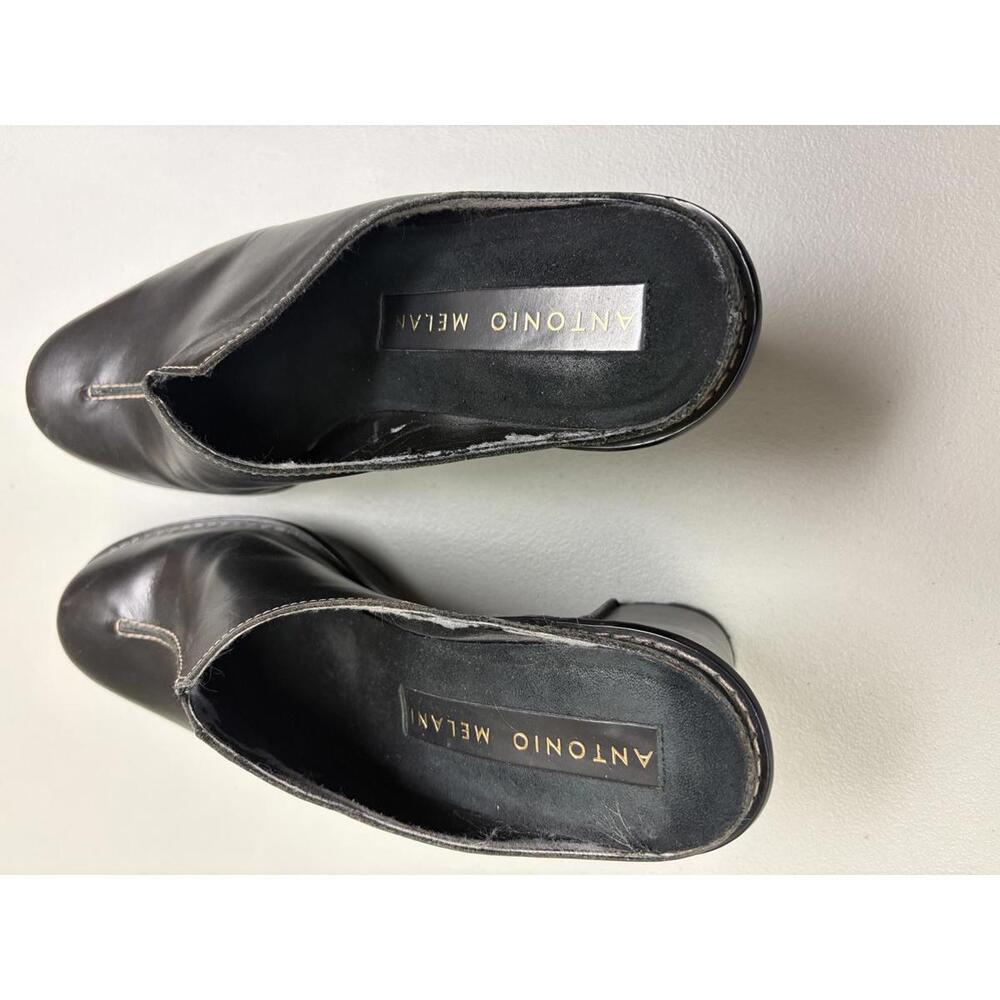 Antonio Melani Black Leather Slip-On Mules